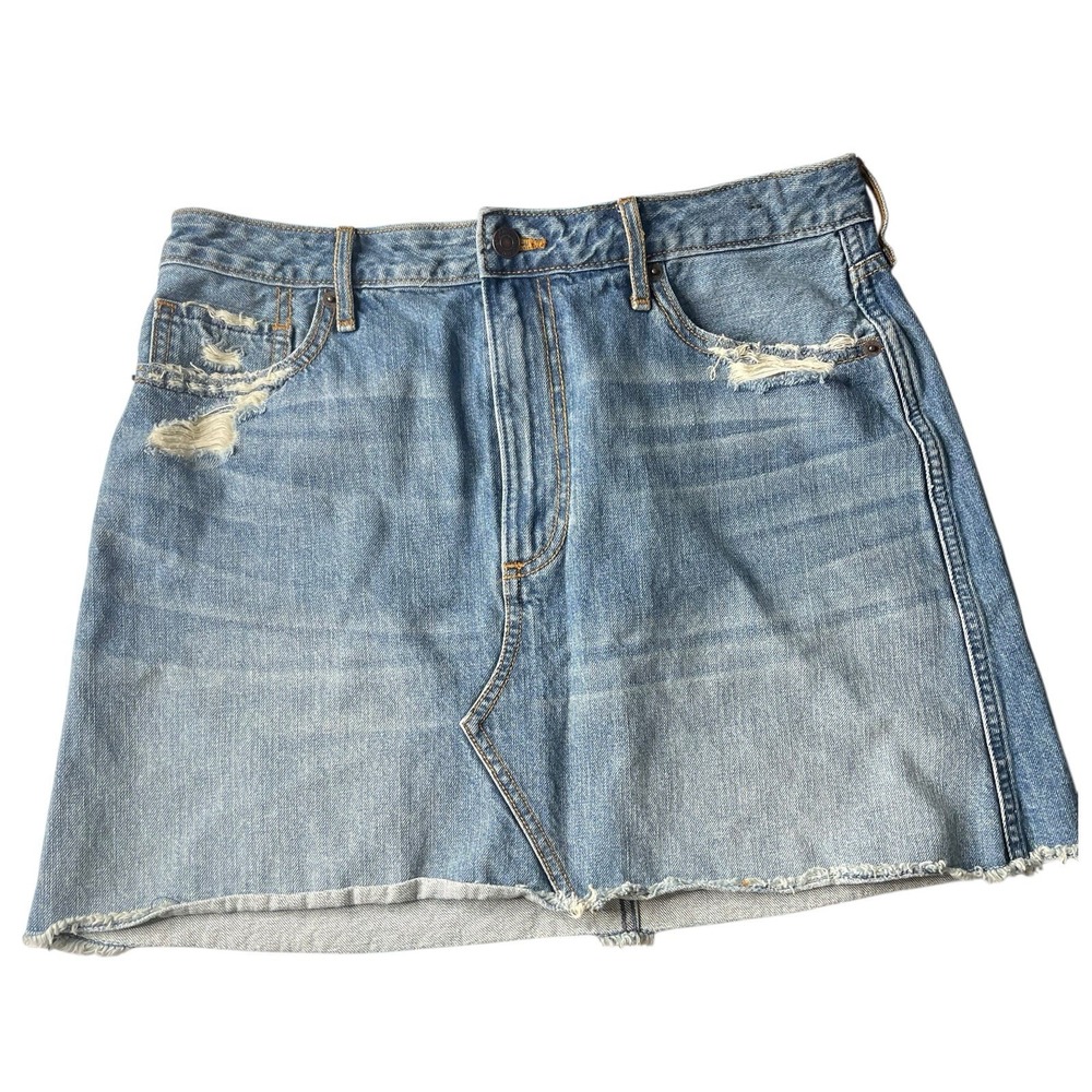 Abercrombie Fitch Denim Skirt Distressed Frayed‎ Hem Light Wash Size 10/30